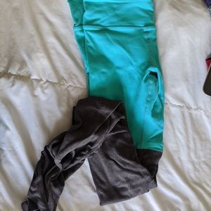 Alo teal and gray goddess leggings